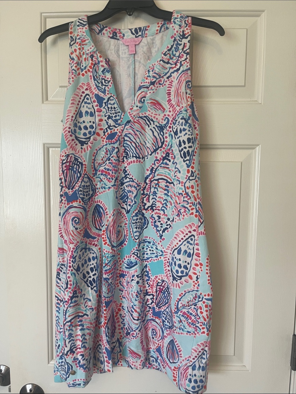 Lilly Pulitzer Sea Shell Print Sleeveless Dress in Light Blue, Pink & Navy